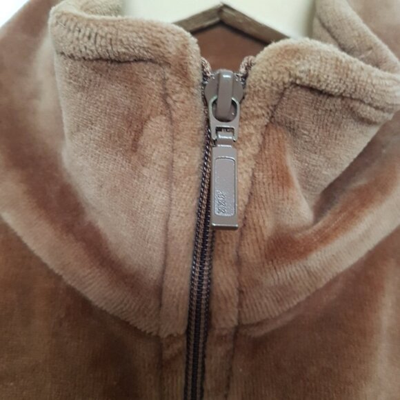 Roots Vintage Velour Front Zip Funnel Neck Sweater Jacket Brown Sz M - Picture 10 of 13